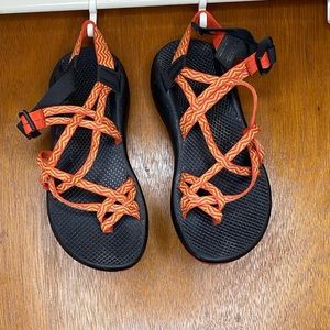 Orange and Yellow Chacos size 10